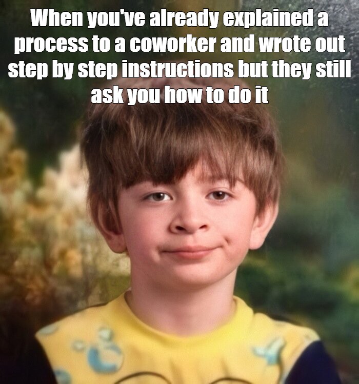 Meme: "When you've already explained a process to a coworker and wrote ...